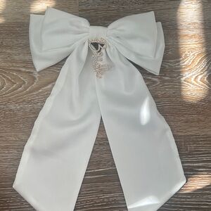 Elegant White BRIDE Bow with Gold and Rhinestone Detail